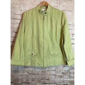 N Touch Jacket Womens 14 Lime Green Microsuede Lightweight Full Zip Up Artsy